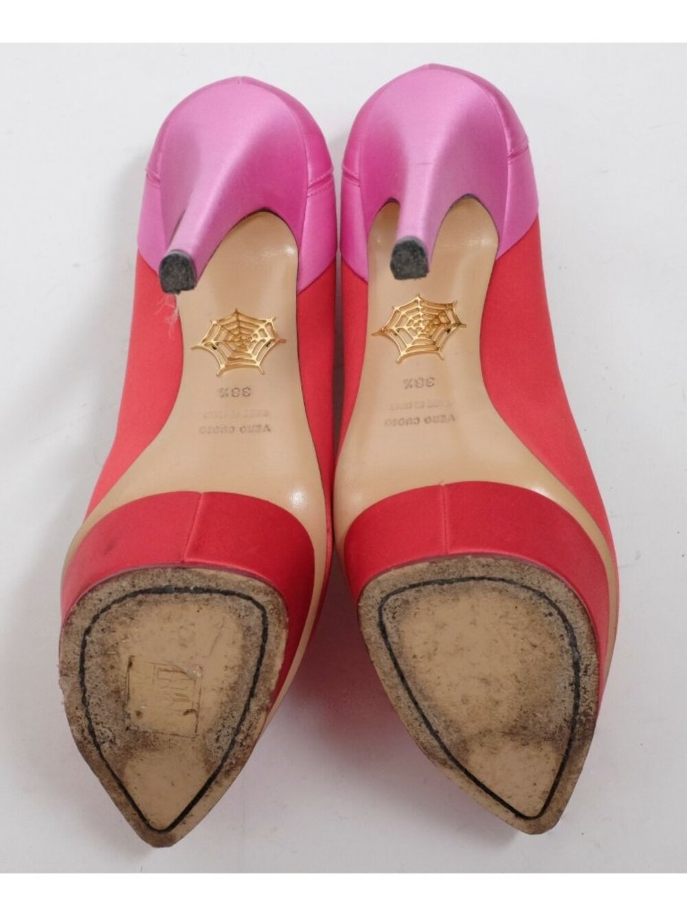 Charlotte Olympia sz 38.5 US 8.5 shoes pink red silk platform - Picture 8 of 8